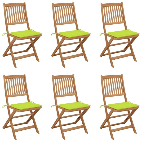 Folding garden chairs with pillows, 6 pcs., solid acacia