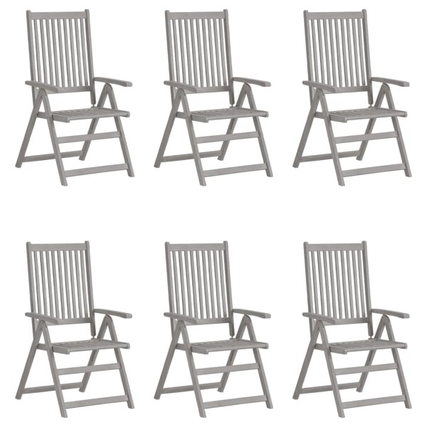 Reclining garden chairs, 6 pcs., gray color, solid acacia