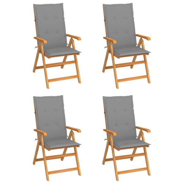 Garden chairs with gray cushions, 4 pcs., solid teak