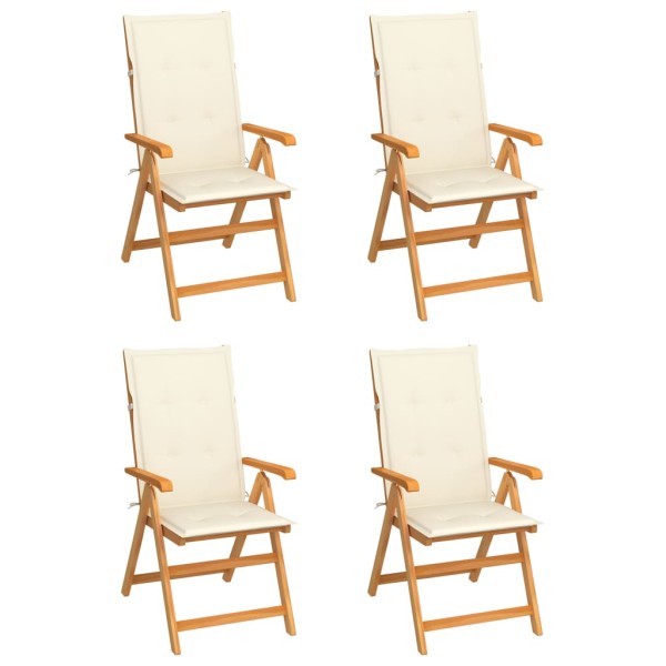 Garden chairs with cream cushions, 4 pcs., solid teak