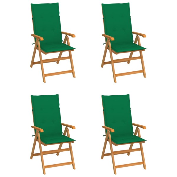 Garden chairs with green cushions, 4 pcs., solid teak