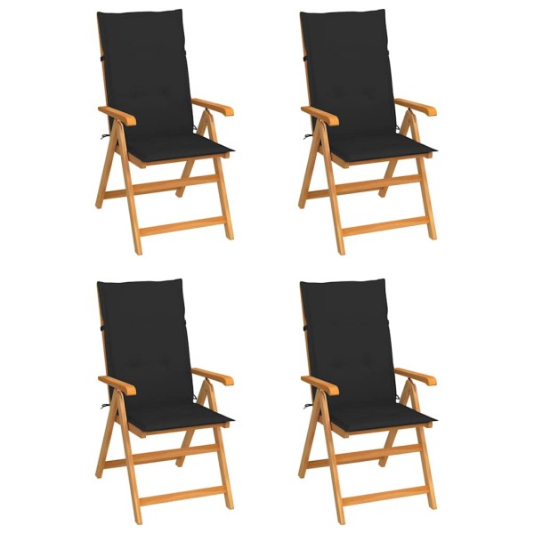 Garden chairs with black cushions, 4 pcs., solid teak