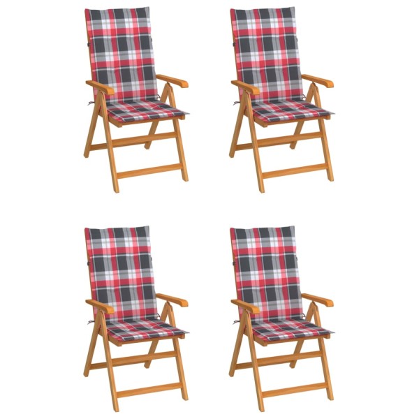 Garden chairs with checkered cushions, 4 pcs., teak