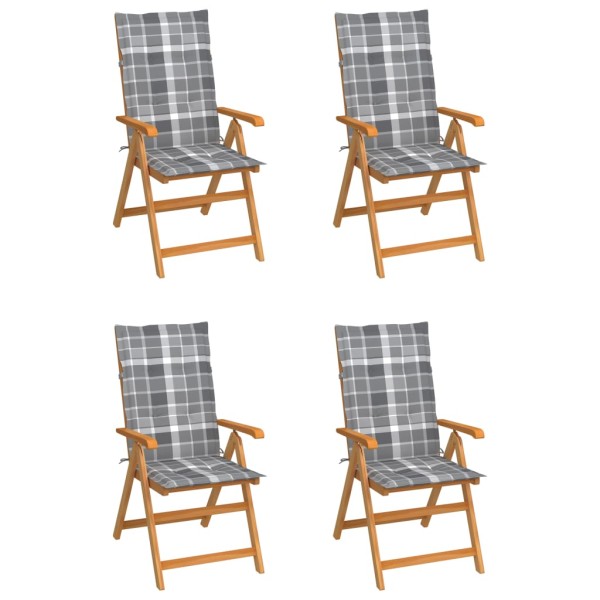 Garden chairs with checkered cushions, 4 pcs., teak