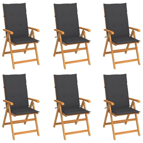 Garden chairs with anthracite cushions, 6 pcs., solid teak