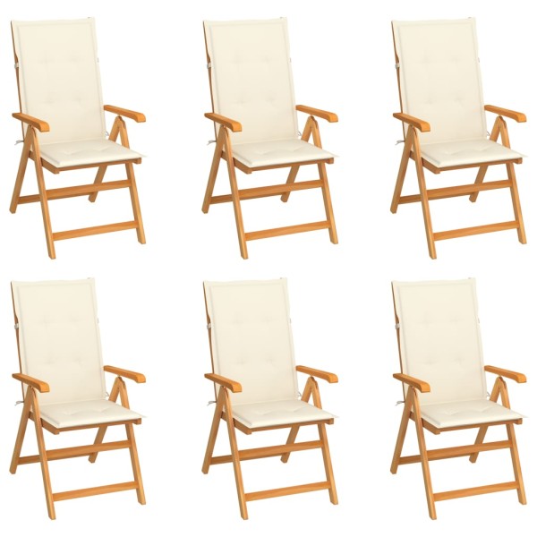 Garden chairs with cream cushions, 6 pcs., solid teak