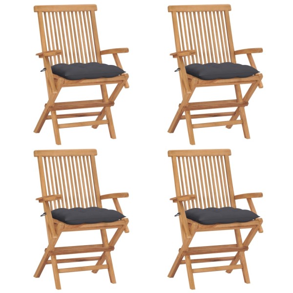 Garden chairs with anthracite cushions, 4 pcs., solid teak