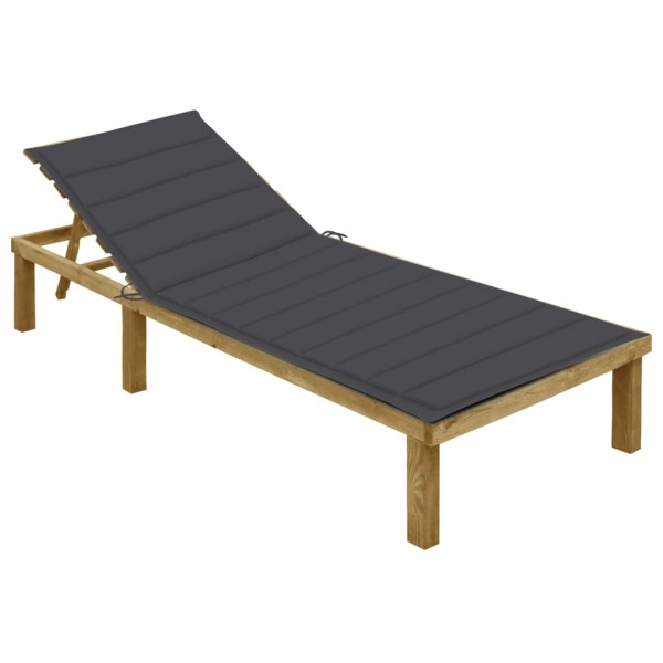 Sun lounger with anthracite-colored mattress, impregnated pine