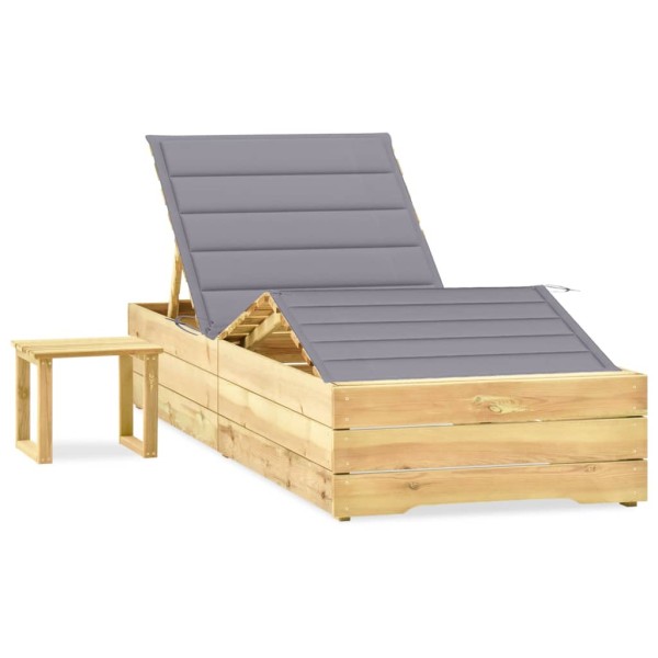 Garden sun lounger with table and mattress, impregnated pine