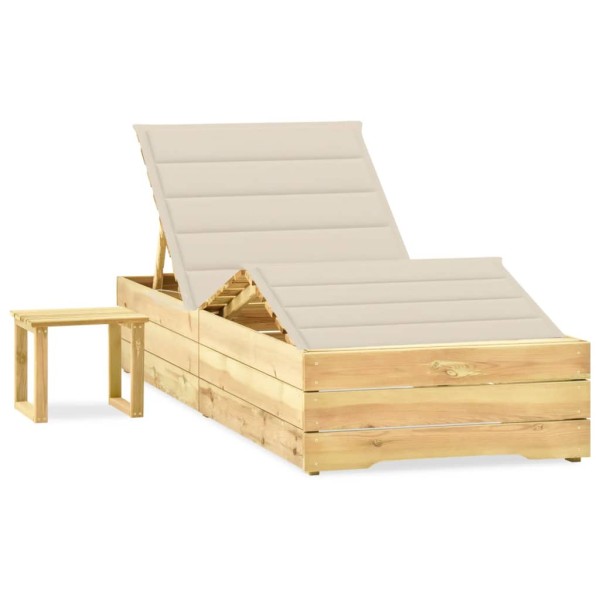 Garden sun lounger with table and mattress, impregnated pine