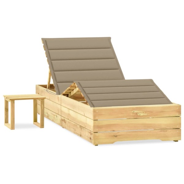 Garden sun lounger with table and mattress, impregnated pine