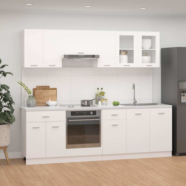 Set of kitchen cabinets, Lyon, 8 pieces, white, wood