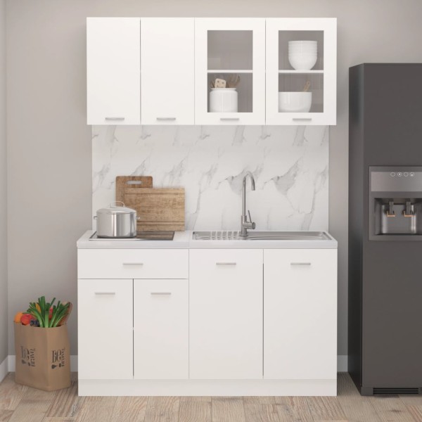 Set of kitchen cabinets, Lyon, 4 parts, white, wood