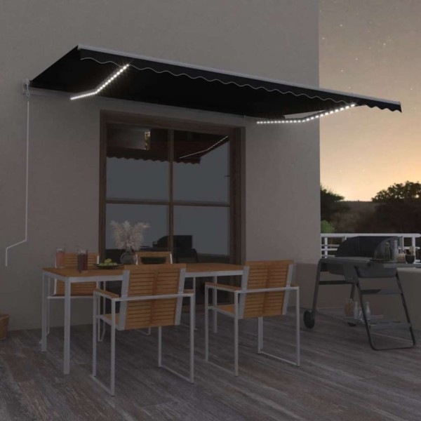 Automatic awning with LED/wind sensor, anthracite, 500x300cm