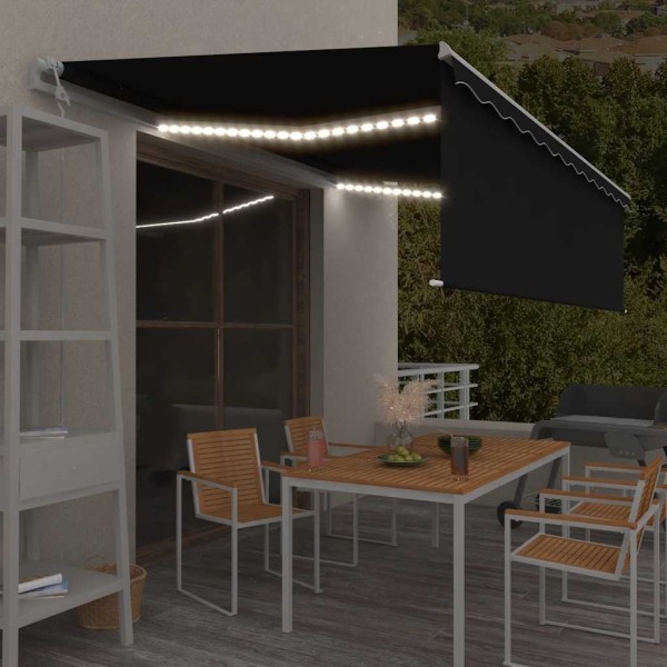 Awning with curtain/LED/wind sensor, anthracite, 5x3m