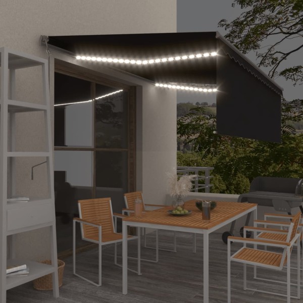 Awning with curtain/LED/wind sensor, anthracite, 4x3m