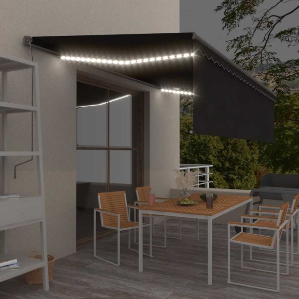 Awning with curtain/LED/wind sensor, anthracite, 5x3m