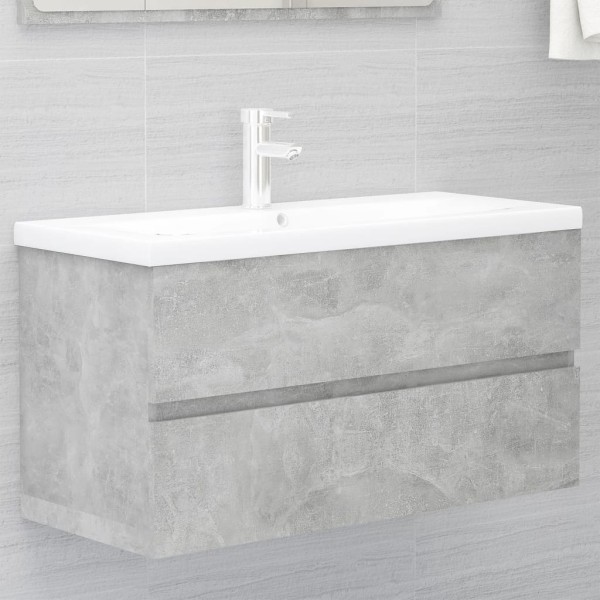 Washbasin cabinet with wash basin, concrete grey, processed wood