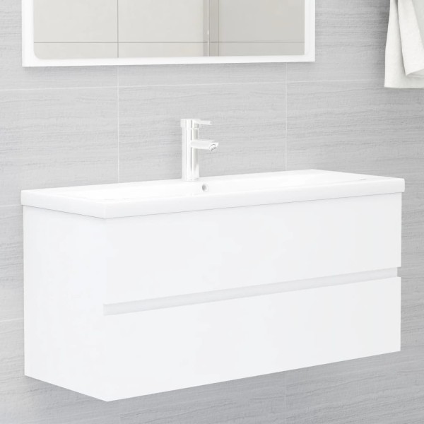 Washbasin cabinet with built-in washbasin, white, wood