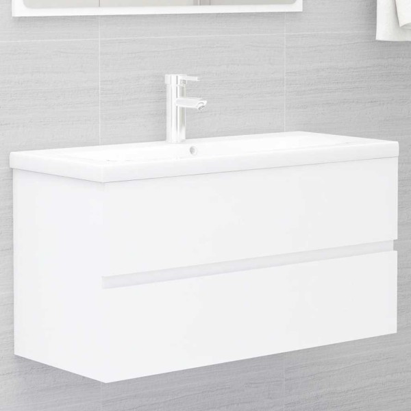 Washbasin cabinet with built-in washbasin, white, MDP