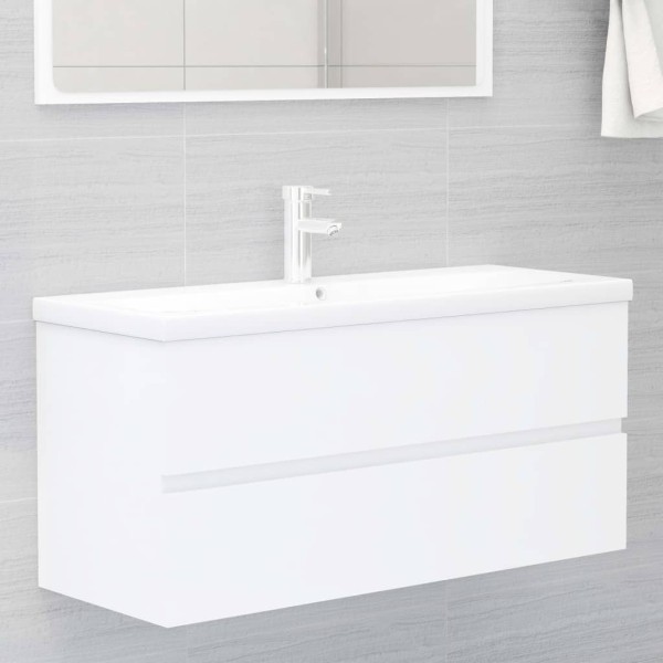 Washbasin cabinet with built-in washbasin, white, MDP