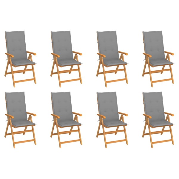 Reclining garden chairs with cushions, 8 pcs., solid teak