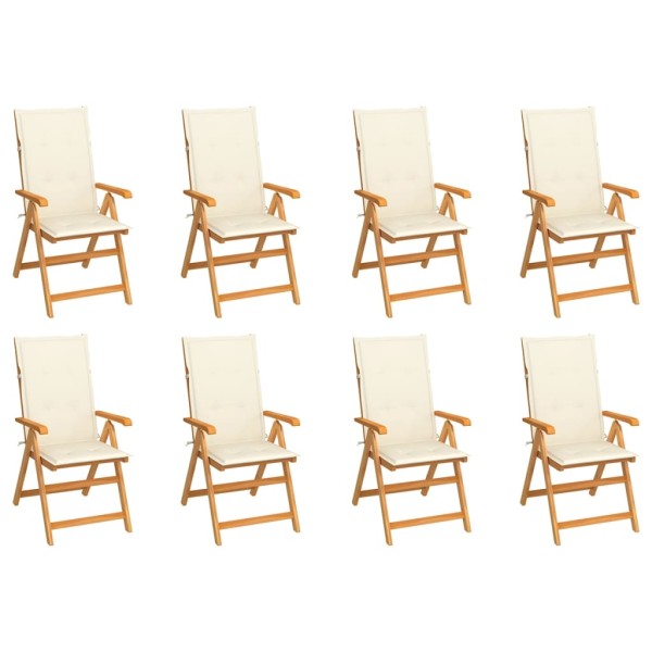 Reclining garden chairs with cushions, 8 pcs., solid teak