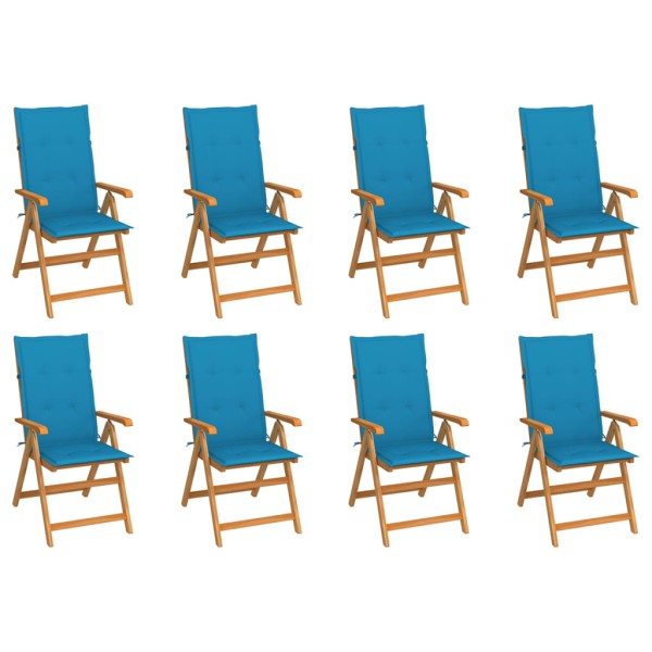Reclining garden chairs with cushions, 8 pcs., solid teak