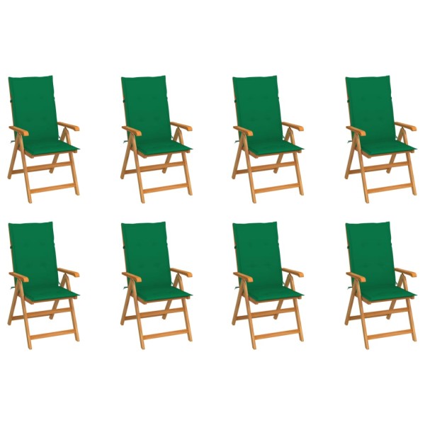 Reclining garden chairs with cushions, 8 pcs., solid teak