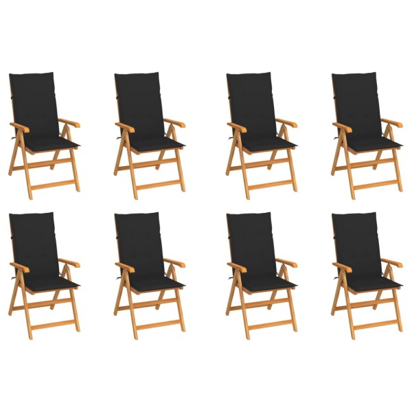 Reclining garden chairs with cushions, 8 pcs., solid teak