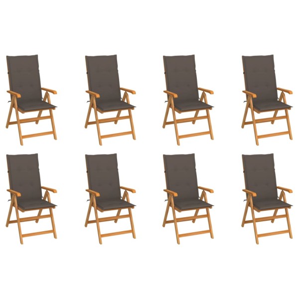 Reclining garden chairs with cushions, 8 pcs., solid teak