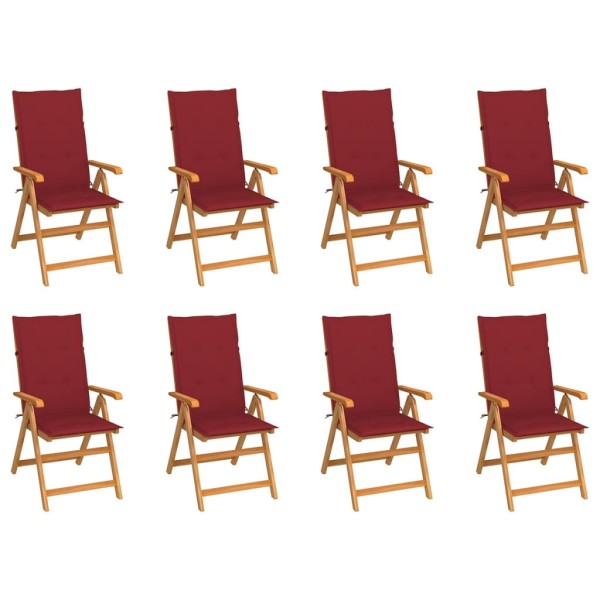 Reclining garden chairs with cushions, 8 pcs., solid teak