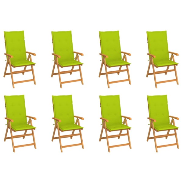 Reclining garden chairs with cushions, 8 pcs., solid teak