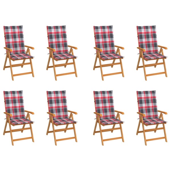 Reclining garden chairs with cushions, 8 pcs., solid teak