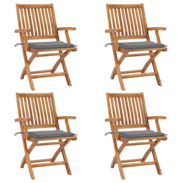 Folding garden chairs with cushions, 4 pcs., teak