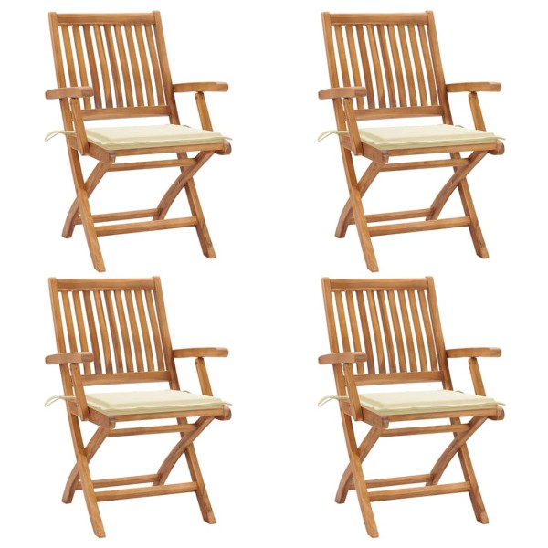 Folding garden chairs with cushions, 4 pcs., teak