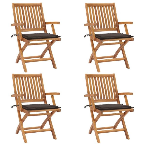 Folding garden chairs with cushions, 4 pcs., teak