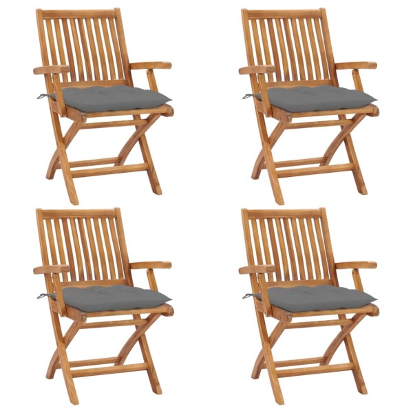 Folding garden chairs with cushions, 4 pcs., teak