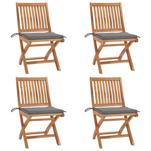 Folding garden chairs with cushions, 4 pcs., teak