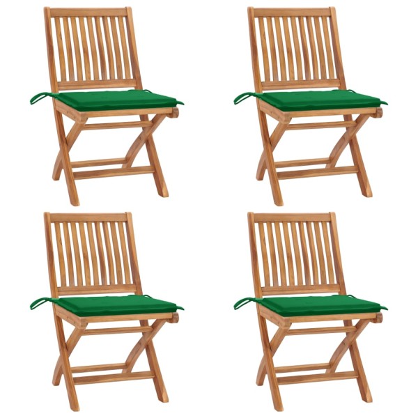 Folding garden chairs with cushions, 4 pcs., teak