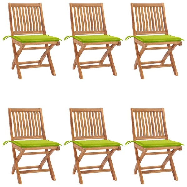 Folding garden chairs with cushions, 6 pcs., teak