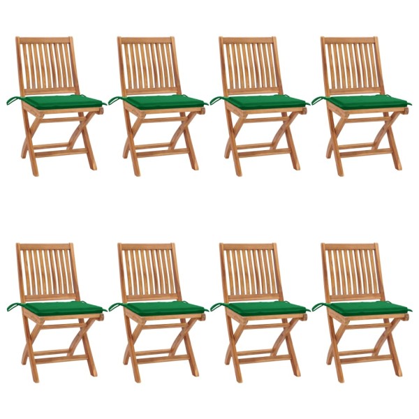 Folding garden chairs with cushions, 8 pcs., teak