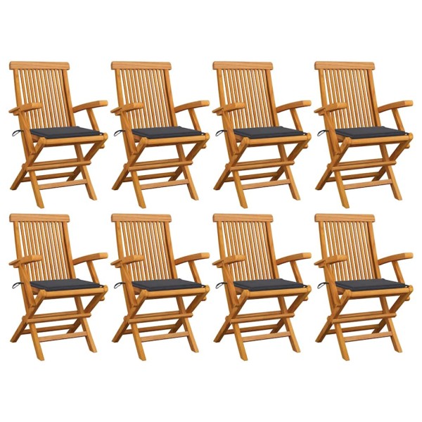 Garden chairs with anthracite cushions, 8 pcs., solid teak