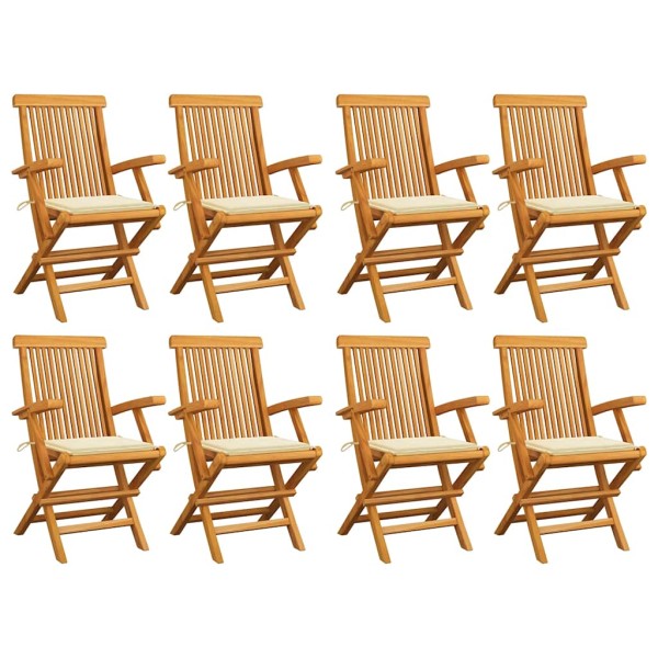 Garden chairs with cream cushions, 8 pcs., solid teak