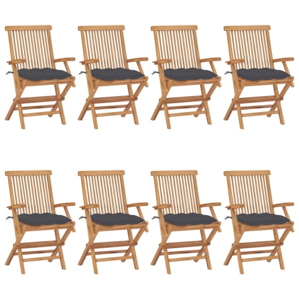 Garden chairs with anthracite cushions, 8 pcs., solid teak