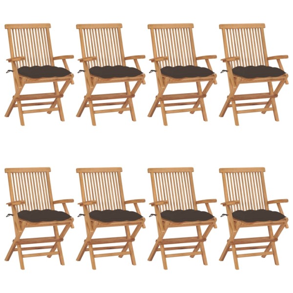 Garden chairs with taupe cushions, 8 pcs., solid teak