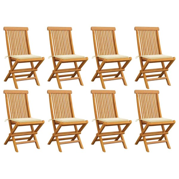 Garden chairs with cream cushions, 8 pcs., solid teak