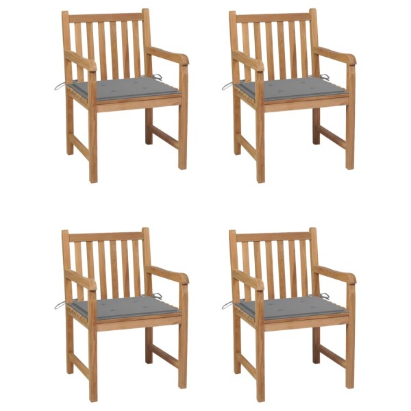 Garden chairs with gray cushions, 4 pcs., solid teak