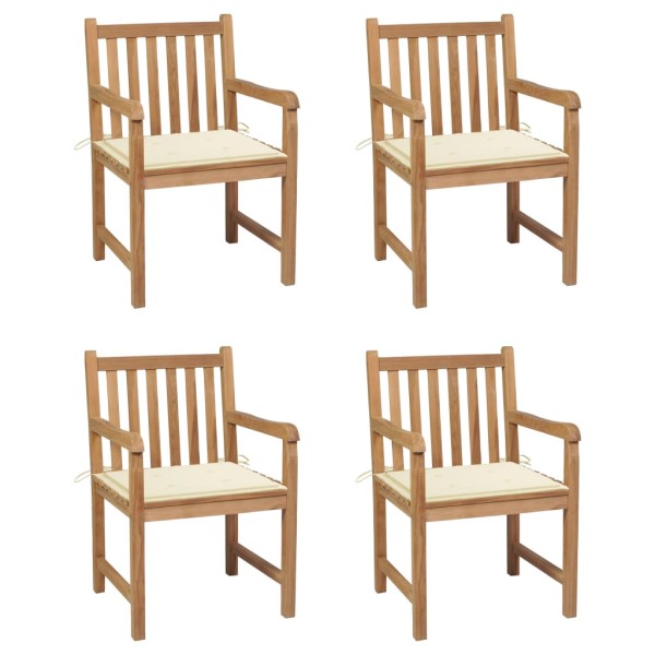 Garden chairs with cream cushions, 4 pcs., solid teak