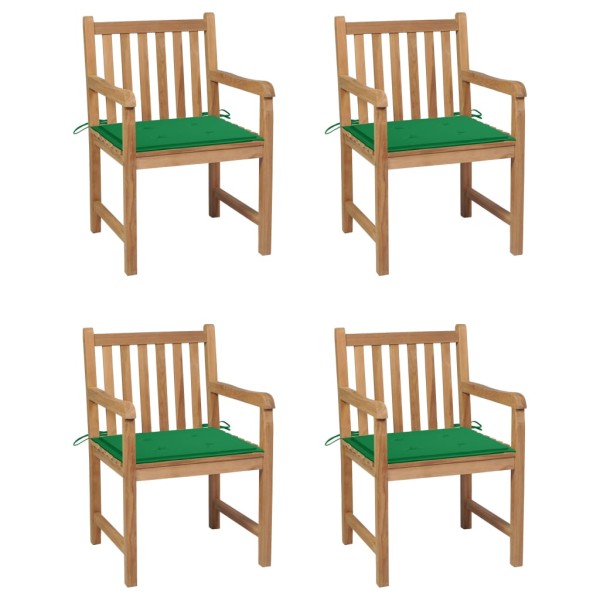 Garden chairs with green cushions, 4 pcs., solid teak